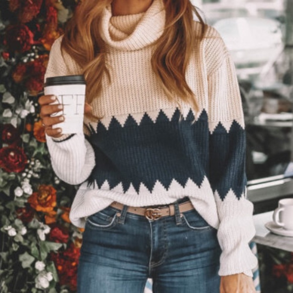 Pink Lily Boutique Color Block Turtleneck Sweater - Picture 4 of 8